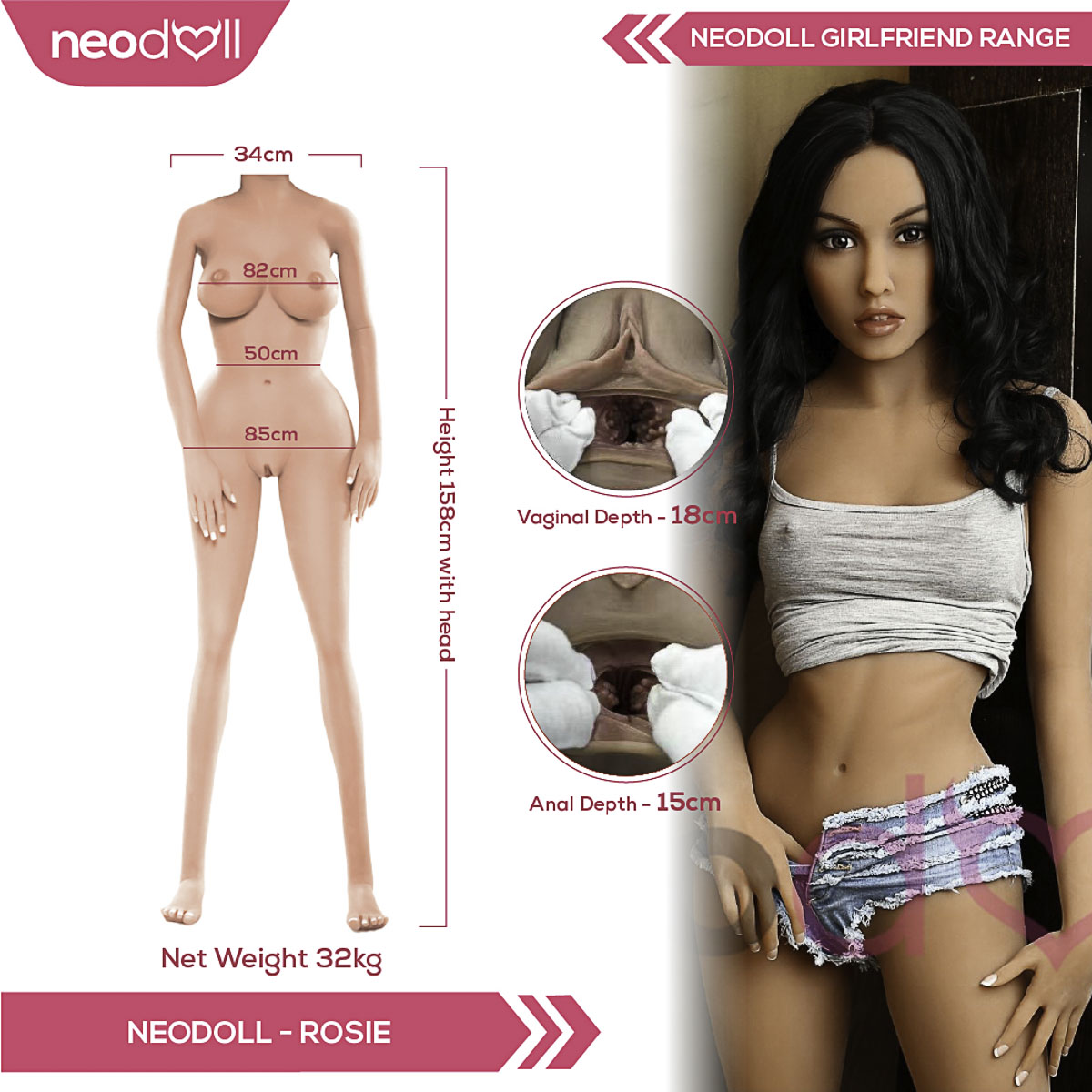 Neojoy Girl Friend Rosie - Realistic Sex Doll - 158cm - Tan - Image 6